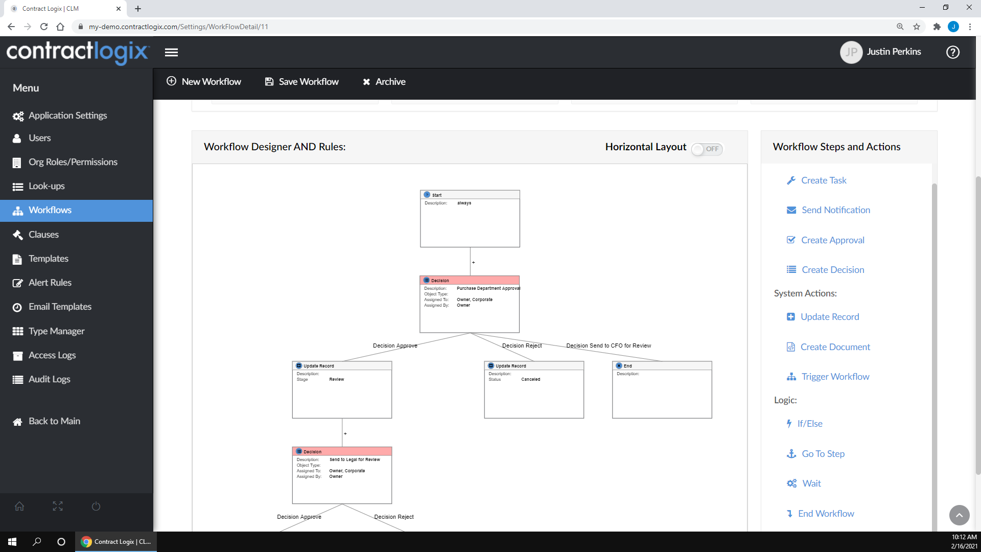 The Visual Workflow Designer With a Process Mapped.