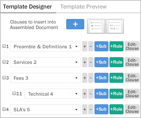 Creating a new contract pre-approved clauses with Contract Logix' Template Designer.
