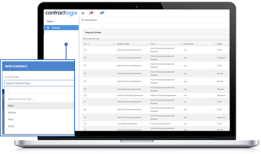 Image of a contract repository with quick search functionality