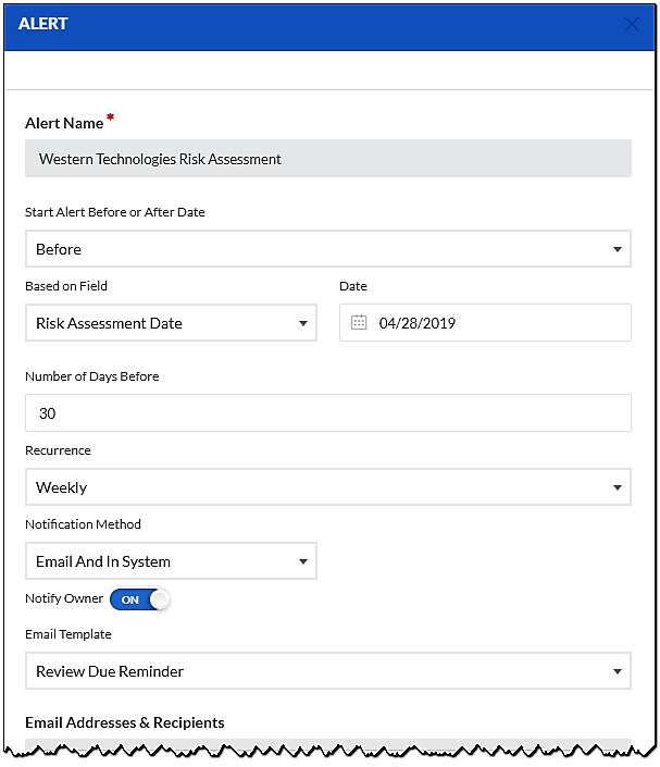 Setting up an alert for a contract obligation with Contract Logix