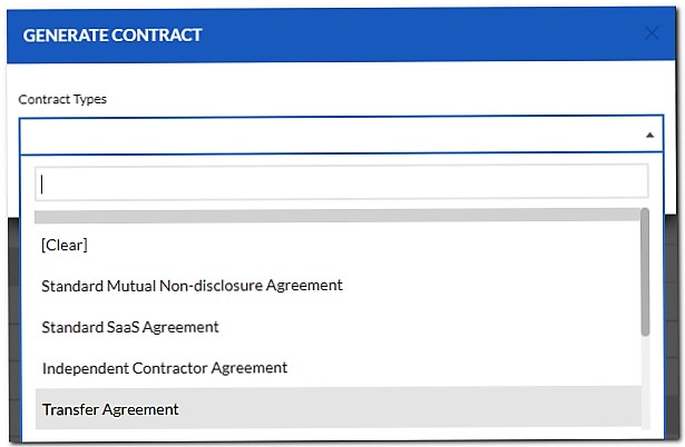 Image showing search capability of a cloud CLM for different types of contract templates