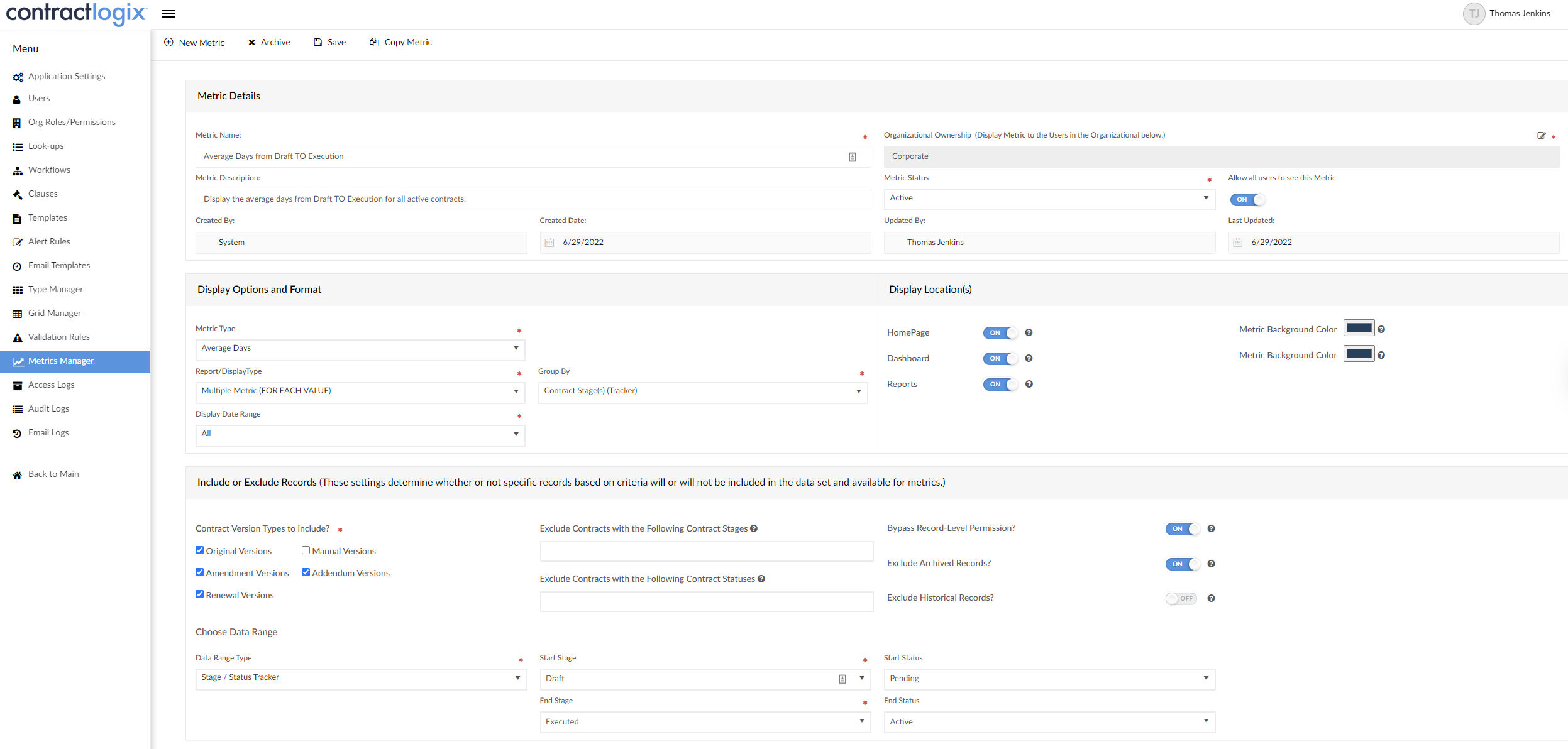 Metrics Manager Settings