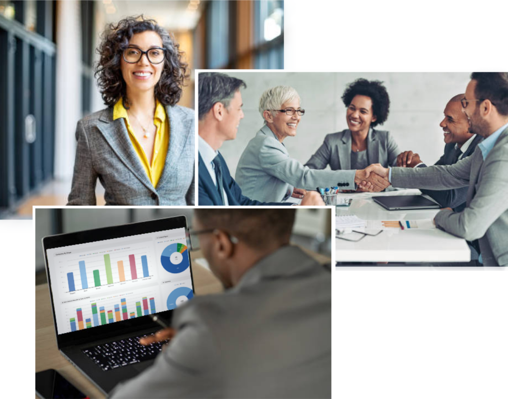 three images of businessmen and women working on contracts or businessmen and women working on contracts  