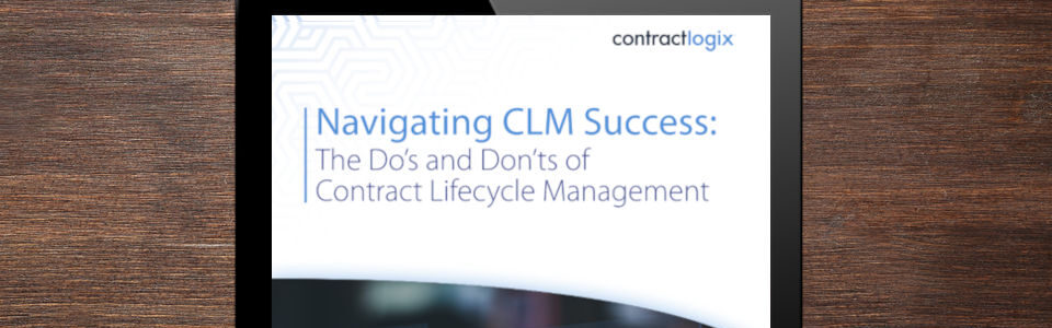 Tablet showing the whitepaper Do’s and Don’ts of Contract Lifecycle Management