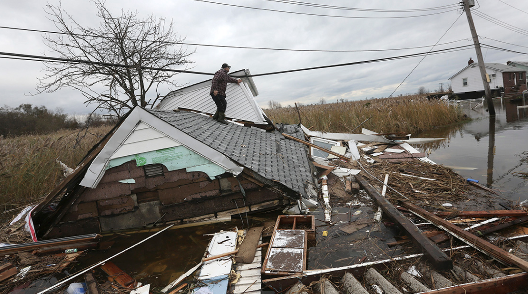 Storm damage in Staten Island from Hurricane Sandy.