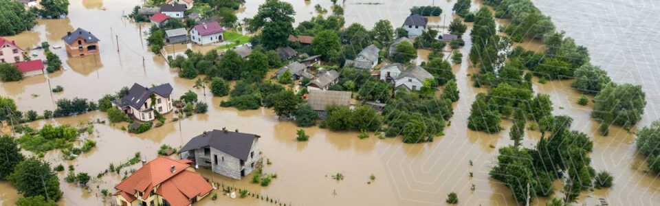 Image of flooding in an urban area constituting an “Act of God.”