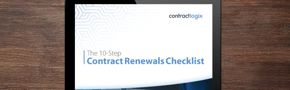 A whitepaper of the top 10 Contract Renewals Checklist on a tablet