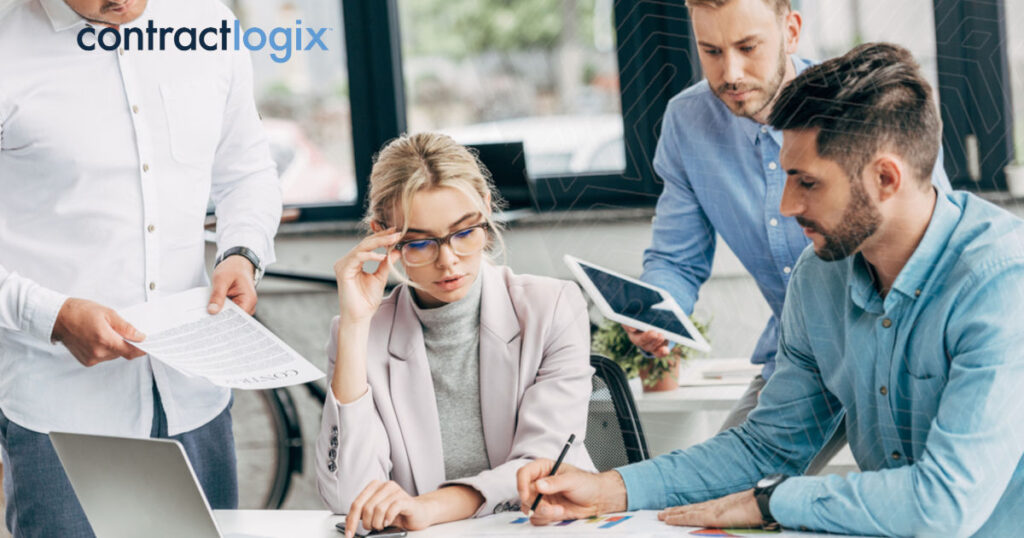 Professionals using contract lifecycle management (CLM).