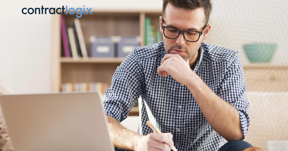 man with laptop computer reviews analytics from CLM software for portfolio companies