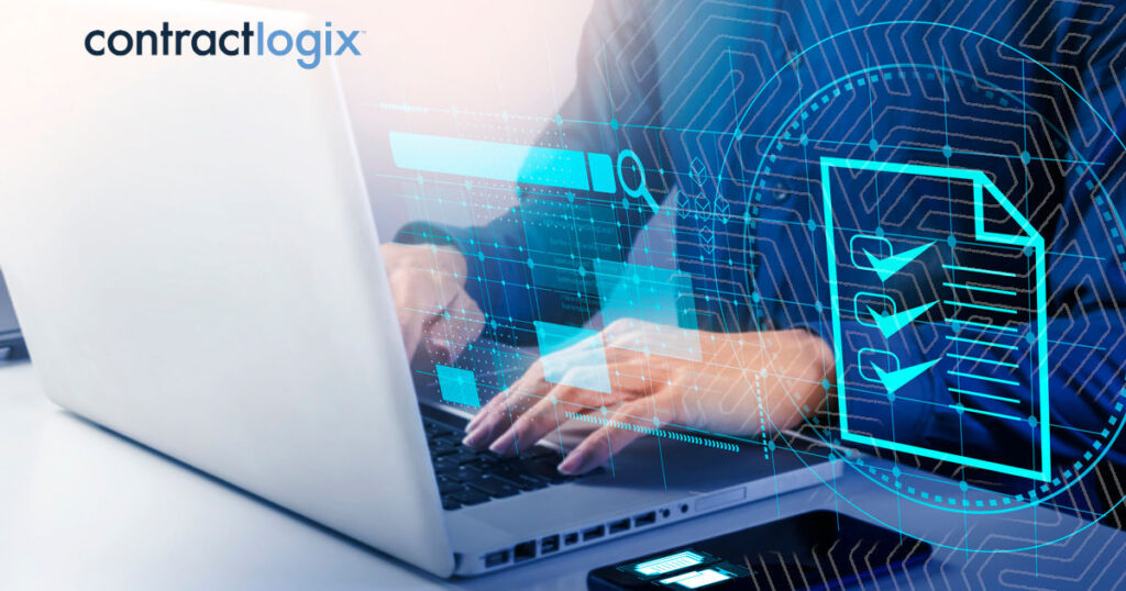 Person leveraging a computer with a checklist looking at improving processes by using contract management software