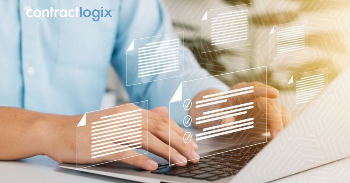 a contract management professional reviews the Contract Lifecycle Management Glossary and Acronym Guide on a laptop