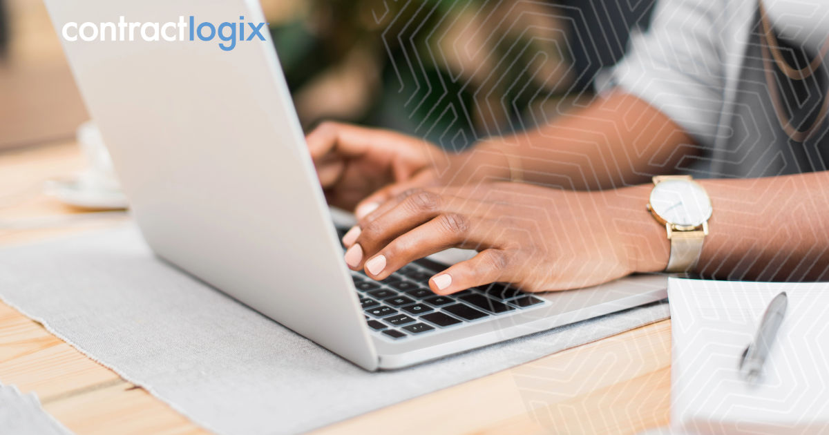 business woman uses contract automation software on laptop computer