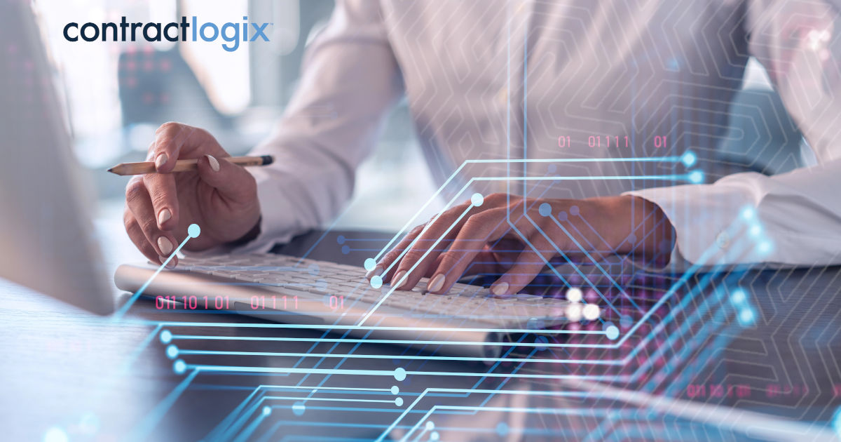 cropped image of woman using AI contract management software on computer