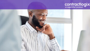 happy man sits in office on laptop computer after learning how Contract Management Supports Business Continuity
