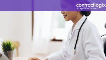 female healthcare professional using computer for contract management in healthcare