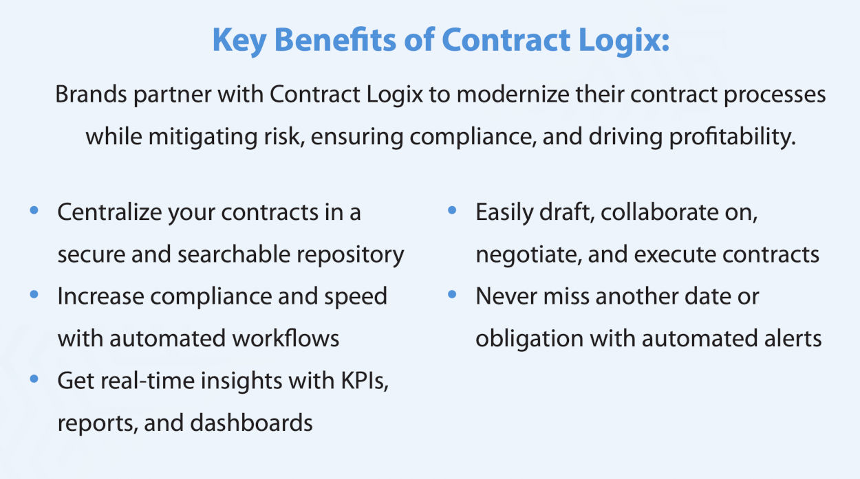 graphic highlighting benefits of contract management in healthcare with Contract Logix