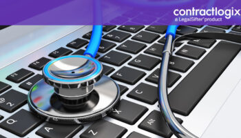 stethoscope on laptop keyboard to represent the best healthcare contract management software