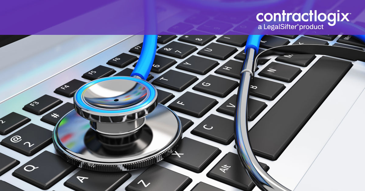 stethoscope on laptop keyboard to represent the best healthcare contract management software