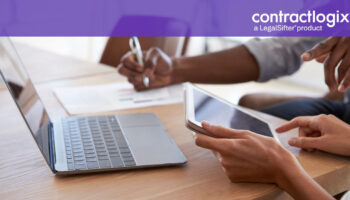 two business people researching contract management support services