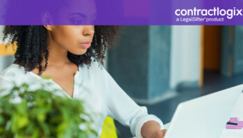 young woman sitting at desk learning about managed services for contract operations on laptop computer