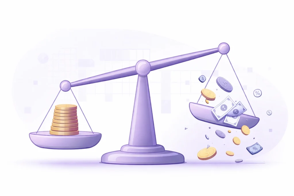 Money falling from an unbalanced scale, representing hidden contract cost leakage