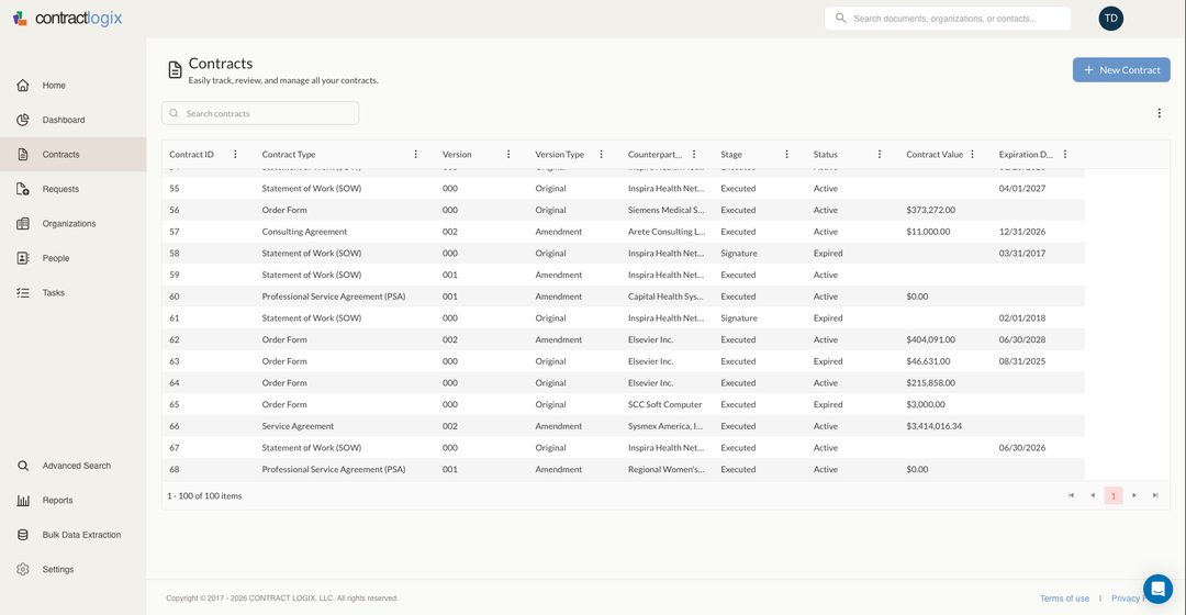 Centralized contract repository