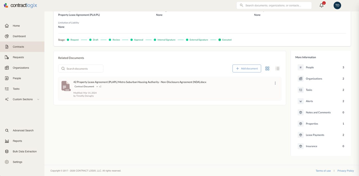 Finalized contract record in Contract Logix.