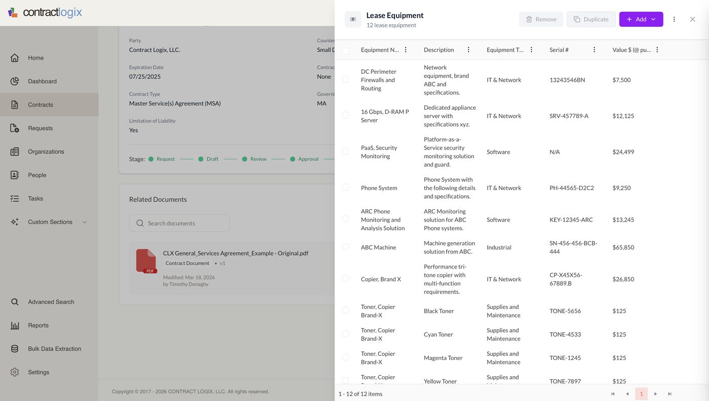 Device and equipment agreement in Contract Logix.
