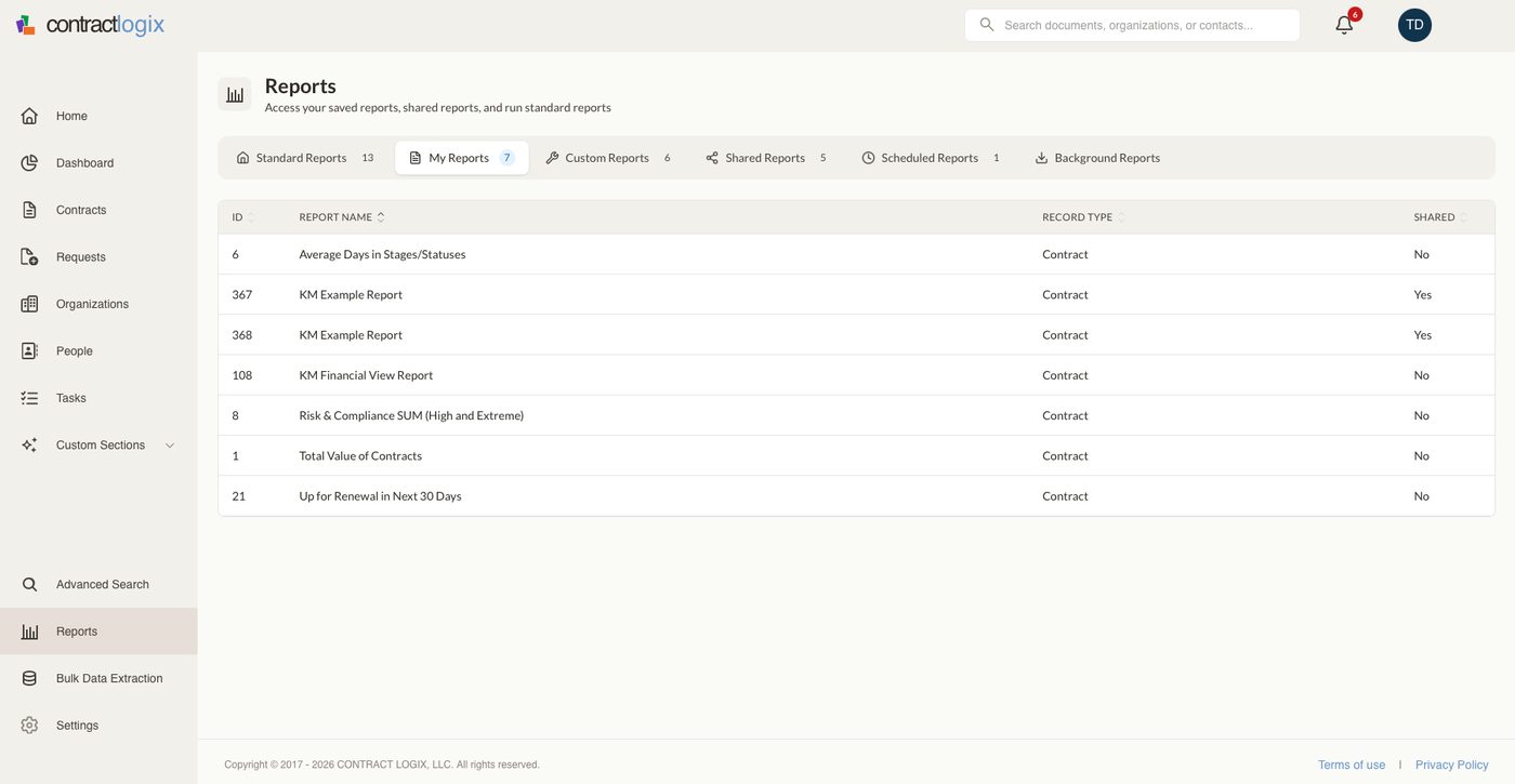 Contract reporting in Contract Logix.