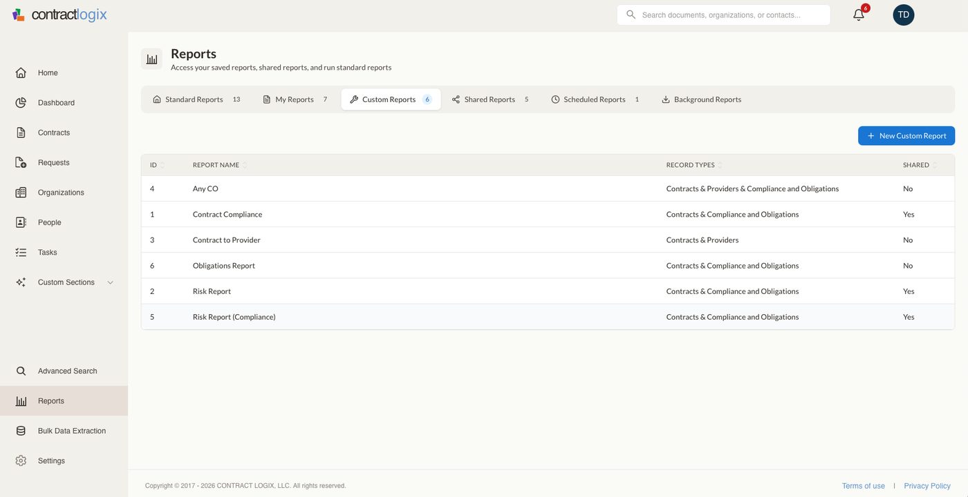 Custom compliance report in Contract Logix.