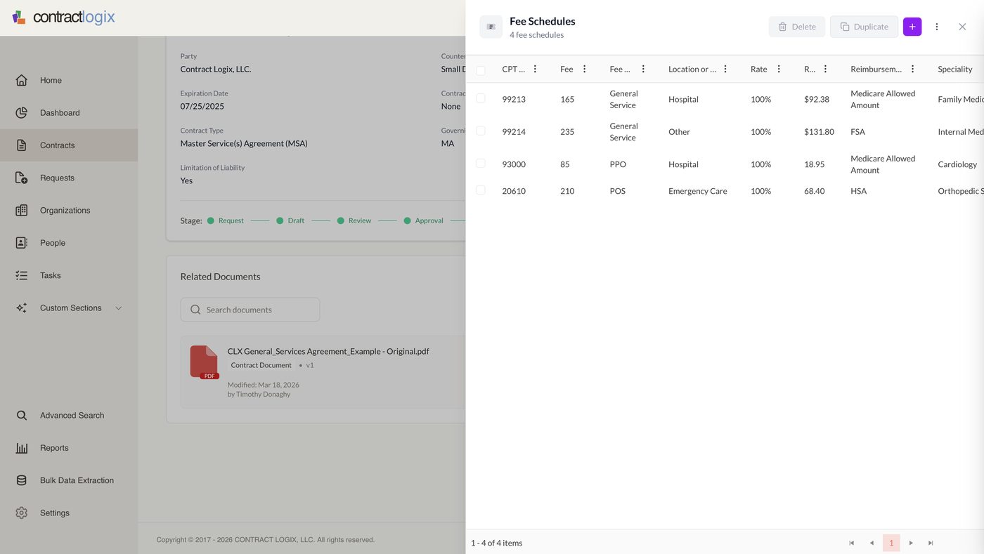 Per-diem rate table in Contract Logix.