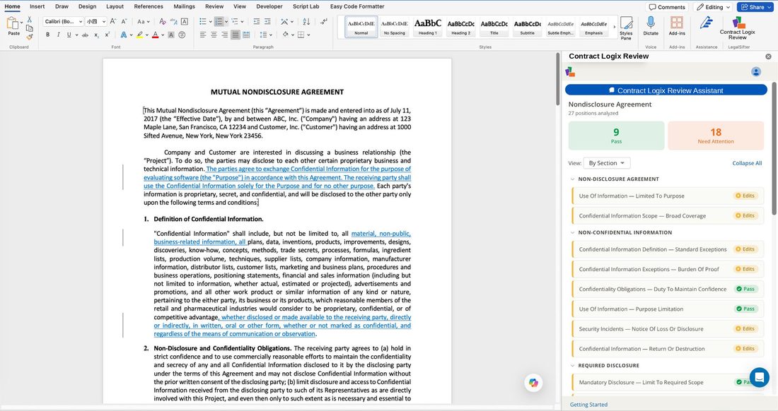 A complete first-pass review summary: every concept identified, counted, and organized by issue inside Microsoft Word